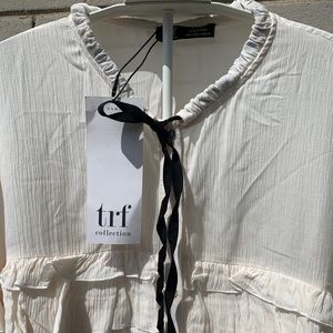Zara Trf CollectionCream Ruffle Ribbon Button-Down